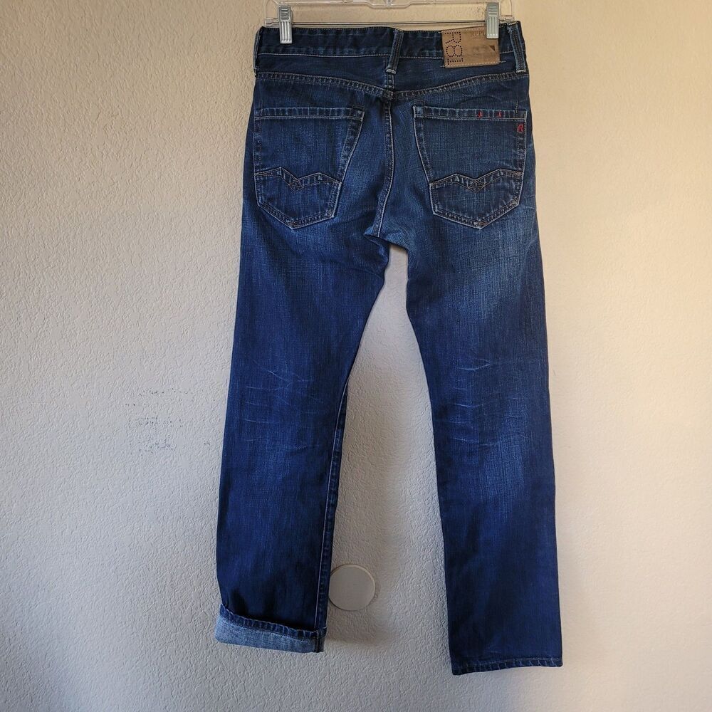 REPLAY R81 Mens Waitom Jeans Dark Blue W29 L32 Button Fly Selvedge Made In Italy